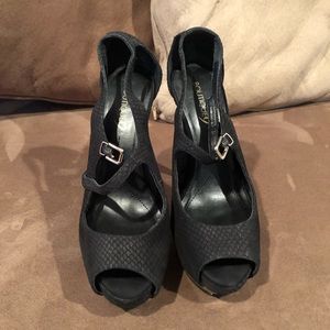 Faux Snakeskin Black Peeptoe Heel